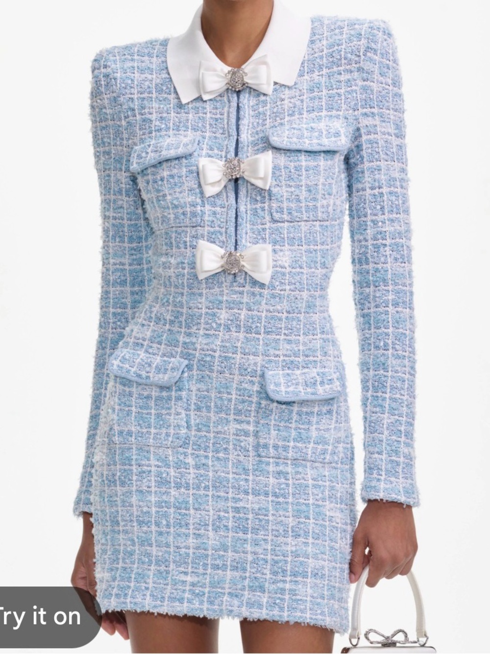 Blue check collared knit mini dress